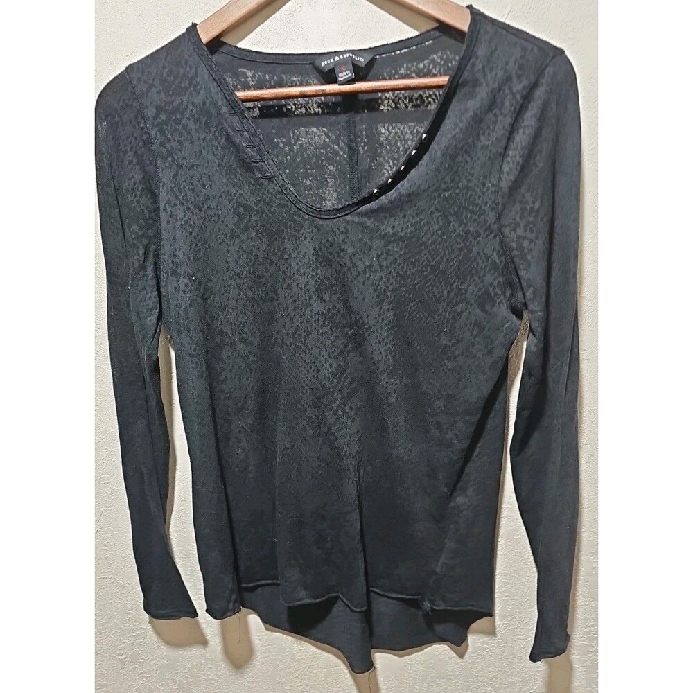Rock & Republic Women’s Black Sheer Henley Top M Y2K Studs